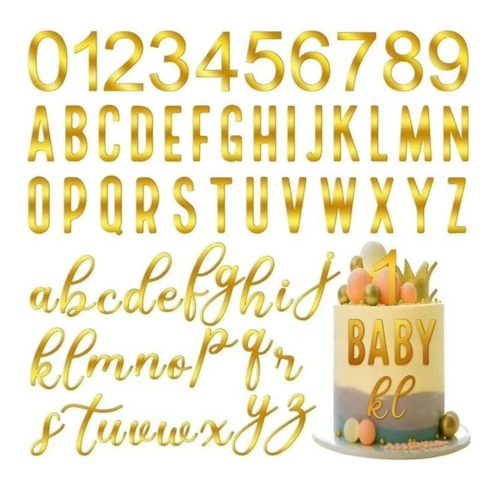 124 Piece Gold Acrylic Number Alphabet Cake Topper DIY Set Personalize Custom